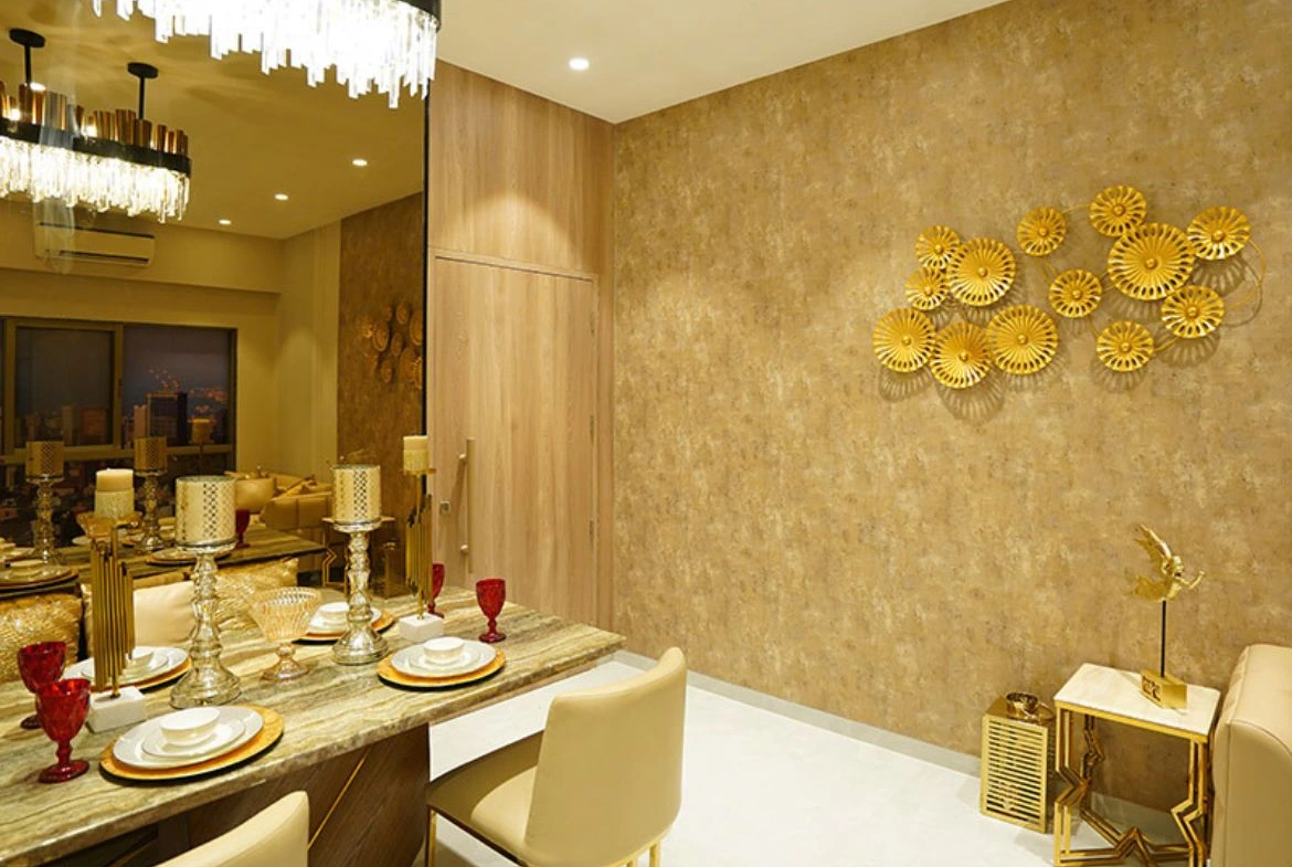 Spacious-Living-Room-in-3-BHK-Apartment-Paradigm-102-Downtown-Modern-Hall-with-Stylish-Interiors-in-Oshiwara-Flat-Luxury-2-BHK-Living-Room-with-Natural-Lighting