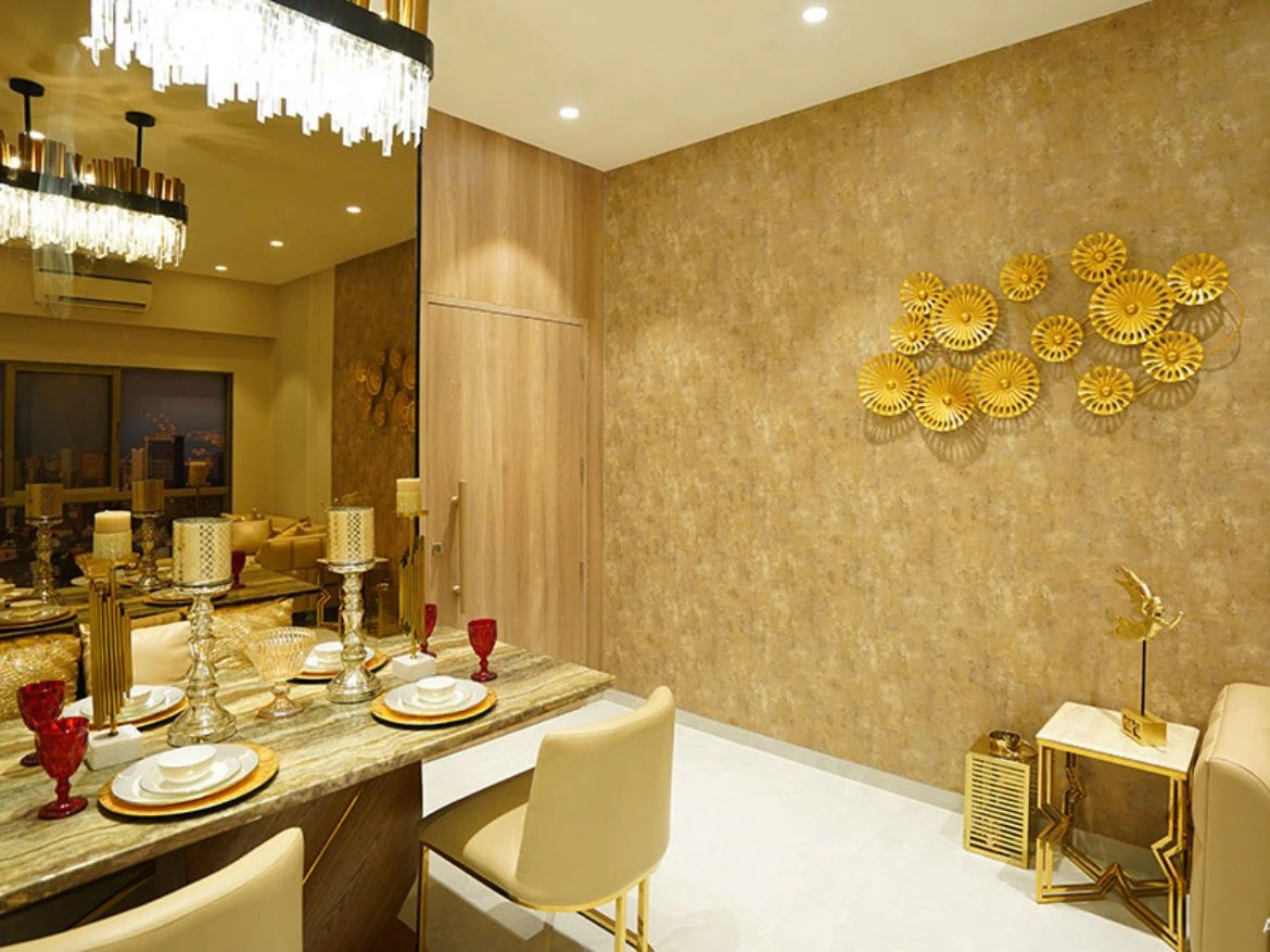 Spacious-Living-Room-in-3-BHK-Apartment-Paradigm-102-Downtown-Modern-Hall-with-Stylish-Interiors-in-Oshiwara-Flat-Luxury-2-BHK-Living-Room-with-Natural-Lighting